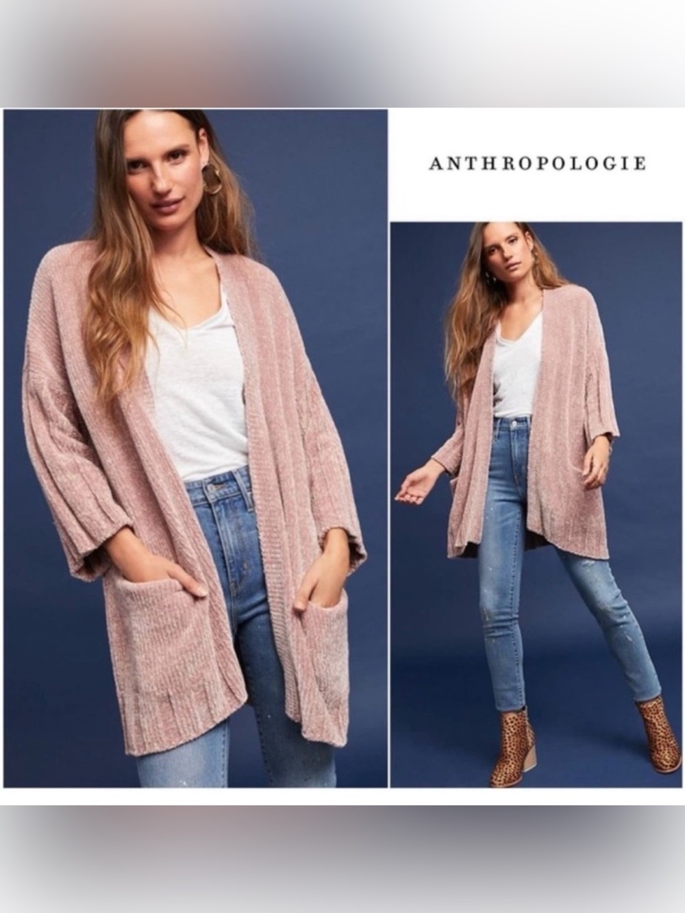 Dusty Rose Moth Anthropologie Chenille Cardigan